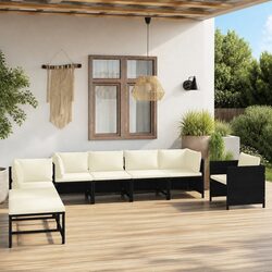 8 Piece Garden Lounge Set Poly Rattan Outdoor Furniture with Cushions Black