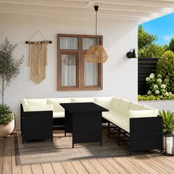 Garden Lounge Set 9 Piece Poly Rattan Outdoor Furniture with Cushions Black
