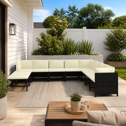 Outdoor Lounge Set 11 Pieces Garden Furniture Poly Rattan Black Modular Seating