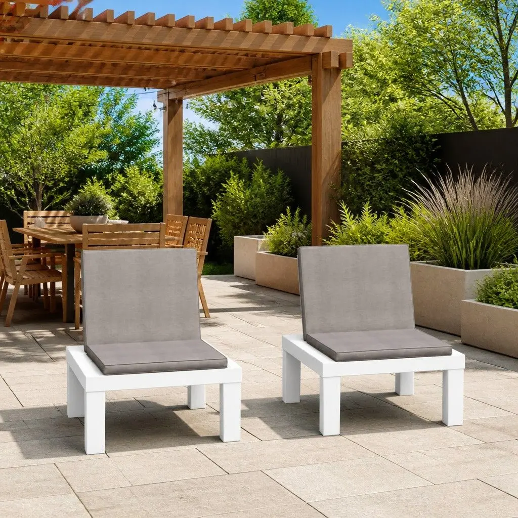 Outdoor Lounge Chairs with Cushions 2 Piece Set White Plastic Garden Furniture