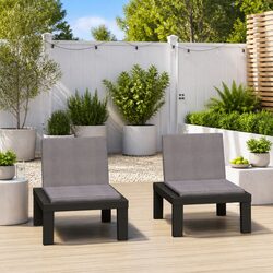 Outdoor Lounge Chairs Set of 2 Grey Plastic Garden Seating with Cushions
