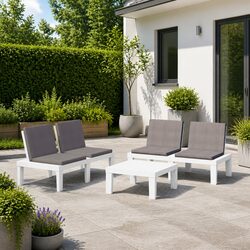 3 Piece Garden Lounge Set Outdoor Furniture Patio Bench Table Cushions White
