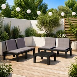 3 Piece Outdoor Lounge Set Grey with Cushions Table Bench Patio Furniture