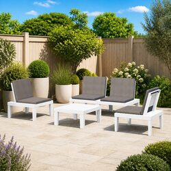 Garden Lounge Set 4 Piece Outdoor Furniture with Cushions Table White