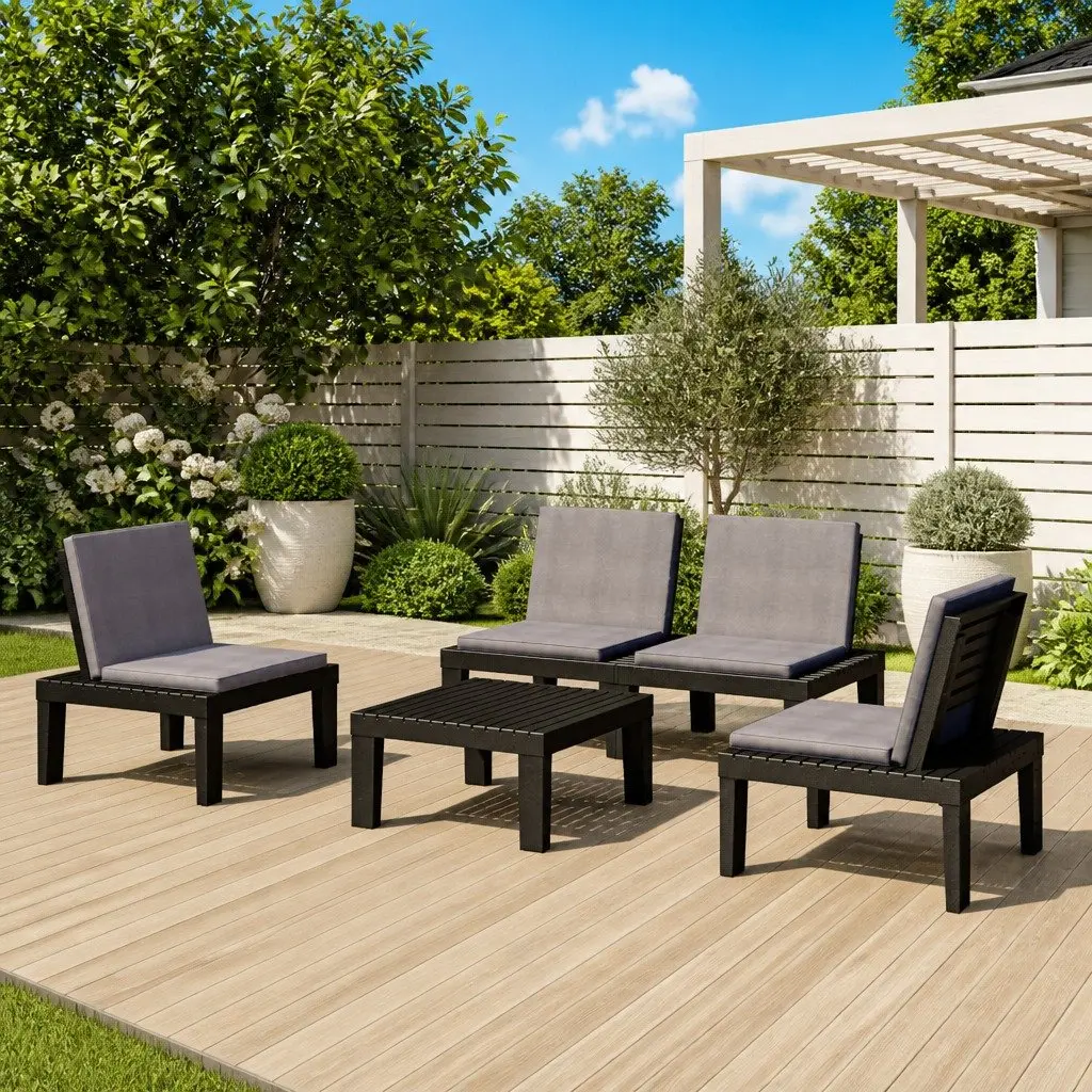 4 Piece Garden Lounge Set Outdoor Furniture with Cushions Grey Patio Seating