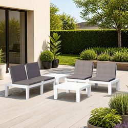 4 Piece Outdoor Lounge Set White Garden Furniture Seating with Cushions Table
