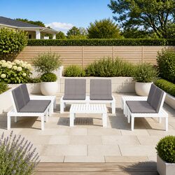 6 Piece Outdoor Lounge Set White Plastic Garden Furniture Patio Seating with