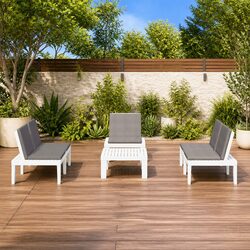 4 Piece Outdoor Lounge Set White Plastic Garden Furniture with Cushions Table