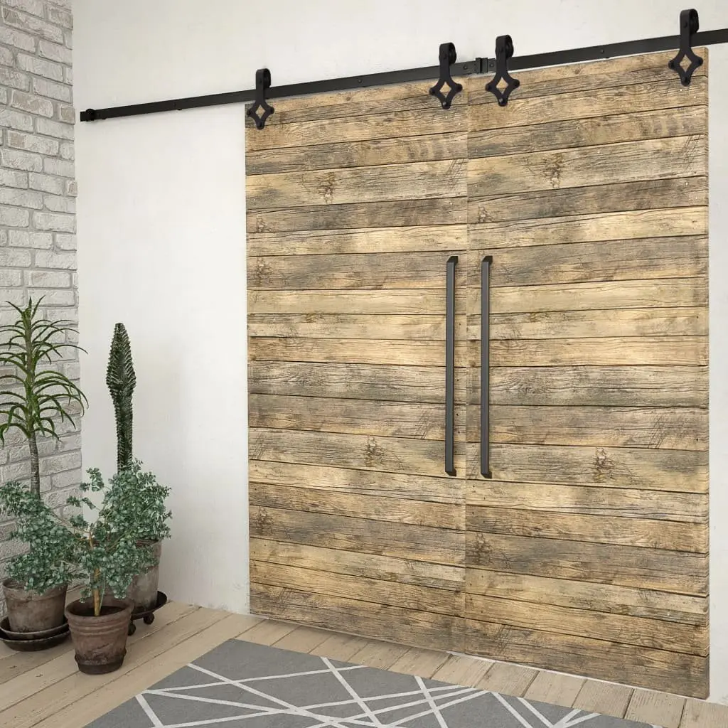 Sliding Door Hardware Kit 200cm Track Roller Black Powder-coated Steel