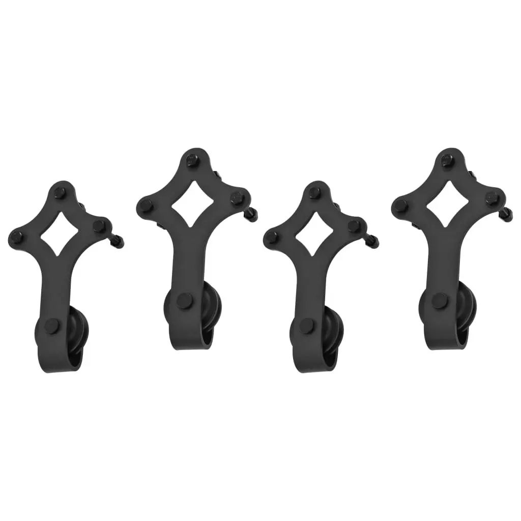Sliding Door Hardware Kit 200cm Track Roller Black Powder-coated Steel