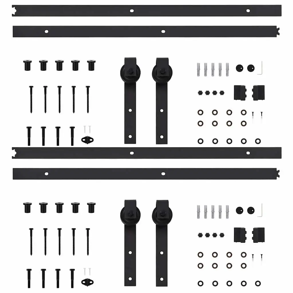 Sliding Door Hardware Kit 183cm Steel Track Rail Roller System Black