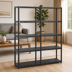 5-Tier Storage Shelf Black Plastic Shelving Unit Bookshelf Display Rack