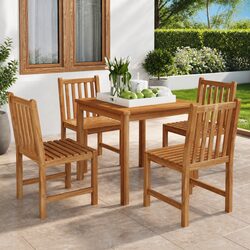 Garden Dining Set 5 Piece Outdoor Furniture Brown Teak Wood Table Chairs Patio