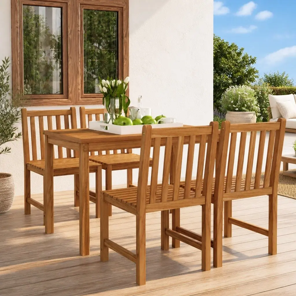 Garden Dining Set Teak Wood 5 Piece Outdoor Furniture Brown