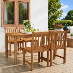 Garden Dining Set 5 Piece Outdoor Furniture Teak Wood Table Chairs Brown