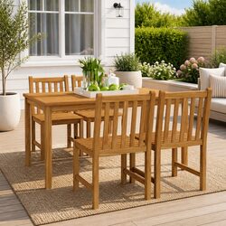 Garden Dining Set 5 Piece Outdoor Furniture Table Chairs Patio Brown Wood