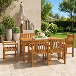 Garden Dining Set 7 Piece Outdoor Furniture Table Chairs Teak Wood Brown