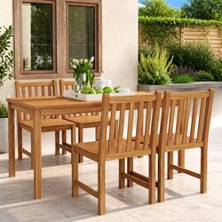 Garden Dining Set 5 Piece Teak Wood Table Chairs Outdoor Patio Furniture Brown