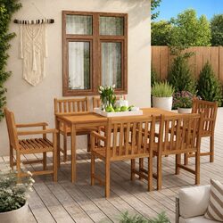 Garden Dining Set 7 Piece Teak Wood Table Chairs Outdoor Patio Furniture Brown