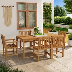 7 Piece Garden Dining Set 180x90 cm Outdoor Furniture Teak Wood Table Chairs