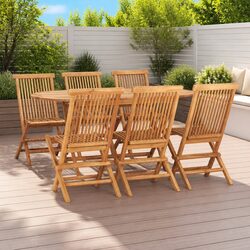 7 Piece Folding Outdoor Dining Set Teak Wood Table Chairs Garden Patio Furniture