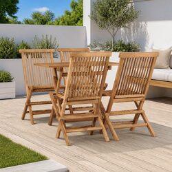 5 Piece Folding Outdoor Dining Set Teak Wood Garden Furniture Patio Table Chairs