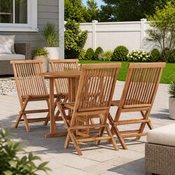 Outdoor Dining Set 5 Piece Folding Teak Wood Table Chairs Garden Patio Furniture