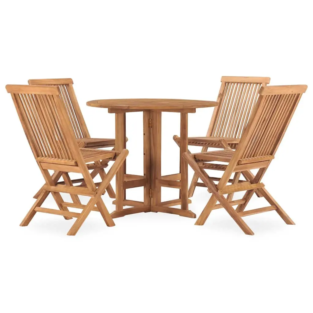 Outdoor Dining Set Folding Teak Wood 5 Piece Garden Patio Furniture