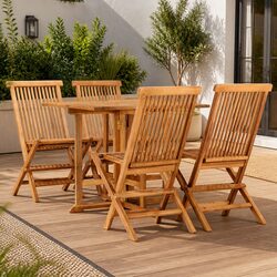 5 Piece Folding Outdoor Dining Set Teak Wood Garden Patio Furniture Table Chairs
