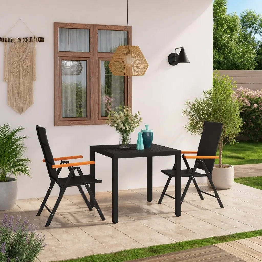 Garden Dining Set Weather-Resistant 3 Piece Outdoor Patio Furniture Table and Chairs Black Brown
