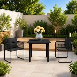 3 Piece Outdoor Dining Set Glass Table PVC Rattan Chairs Garden Patio Furniture