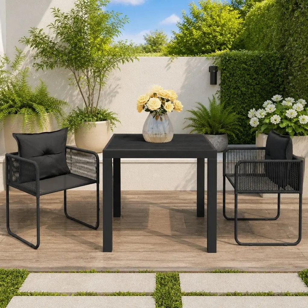 3 Piece Outdoor Dining Set Black Garden Furniture Rattan Chair Table Patio
