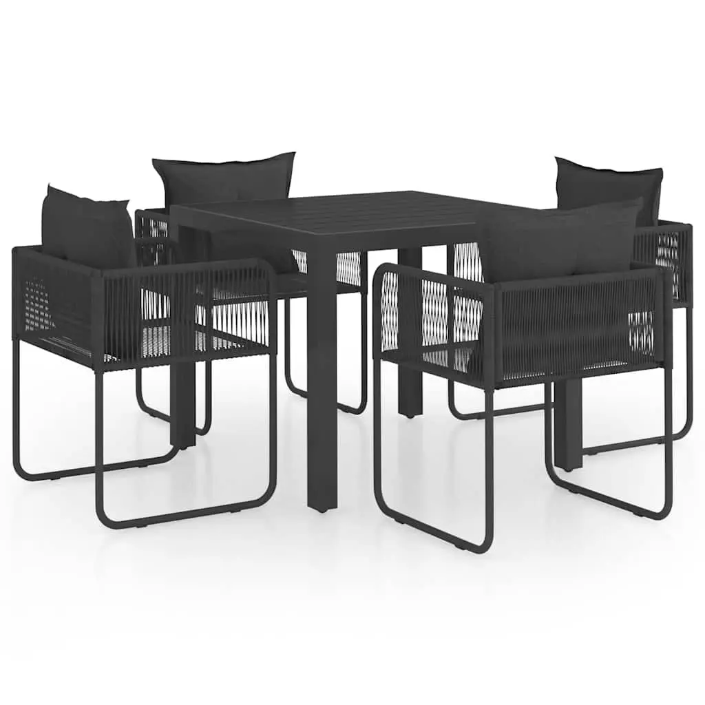 5 Piece Outdoor Dining Set Black Garden Patio Table Chairs Rattan Furniture