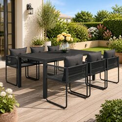 Garden Dining Set 7 Piece Outdoor Furniture Patio Table Chairs Black