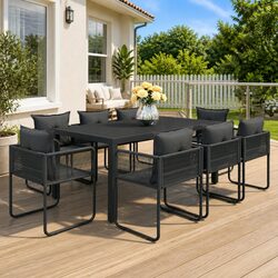 Garden Dining Set 9 Piece Outdoor Furniture Patio Table Chairs Black
