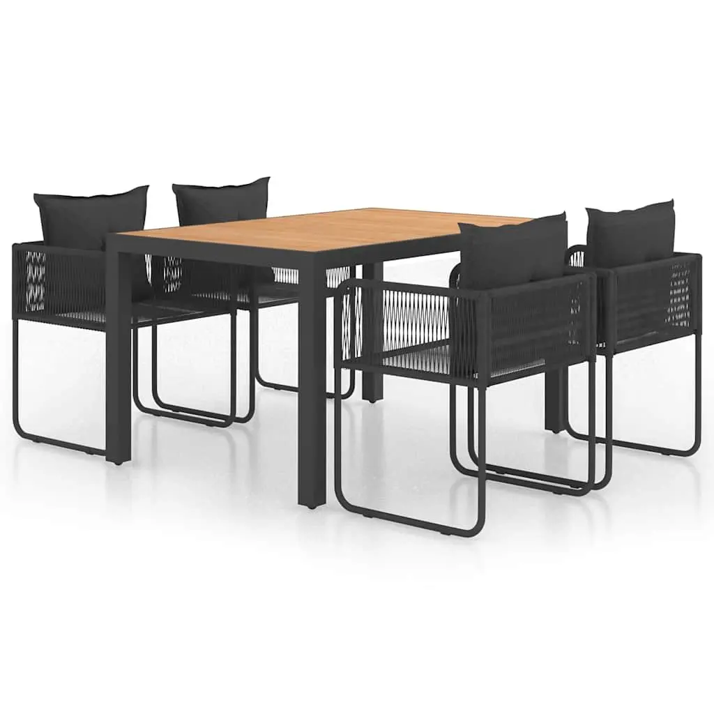 5 Piece Garden Dining Set Outdoor Patio Furniture Black Rattan Steel Chairs