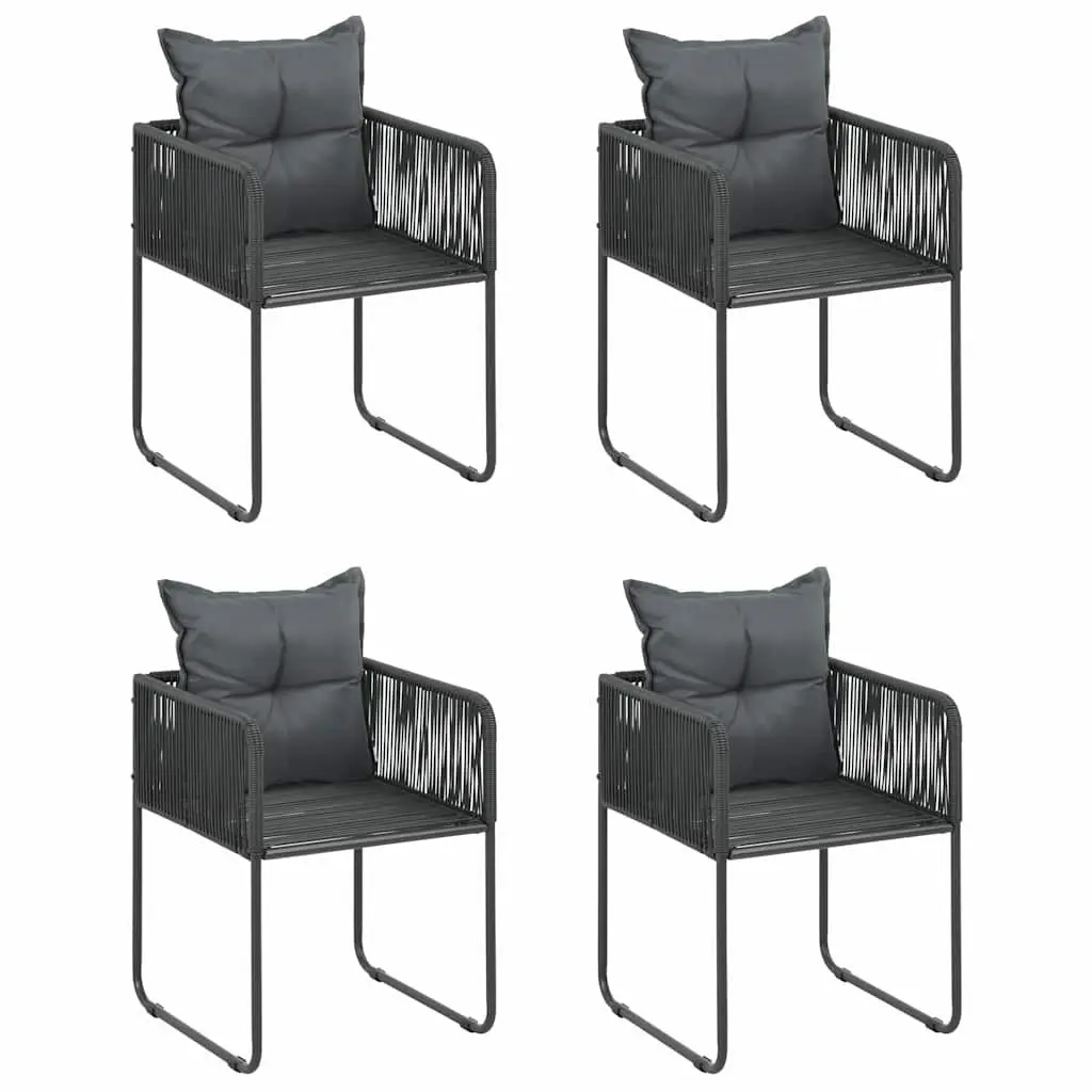 5 Piece Garden Dining Set Outdoor Patio Furniture Black Rattan Steel Chairs