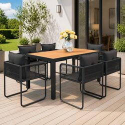 7 Piece Garden Dining Set Outdoor Furniture Patio Table Chairs Rattan Black