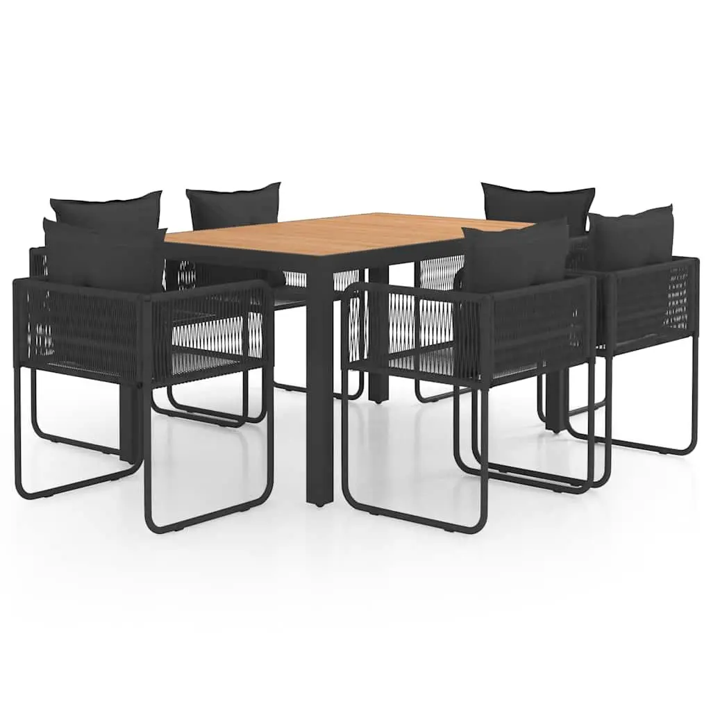 7 Piece Garden Dining Set Outdoor Furniture Aluminium Table PVC Rattan Chairs Black