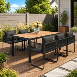 Garden Dining Set 7 Piece Outdoor Patio Furniture Table Chairs Black