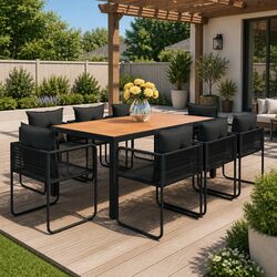 9 Piece Garden Dining Set Outdoor Patio Furniture Chair Table Rattan Black