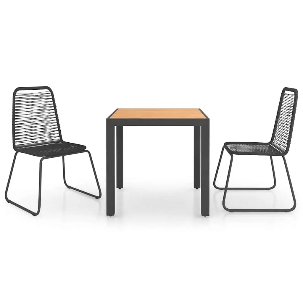 Garden Dining Set 3 Piece Outdoor Patio Furniture PVC Rattan Chair Table Black