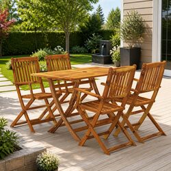 5 Piece Folding Outdoor Dining Set Garden Table Chairs Patio Furniture Brown
