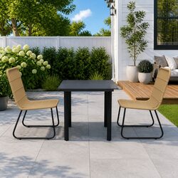 3 Piece Outdoor Dining Set Poly Rattan Chairs Glass Table Patio Garden Furniture