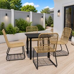 Outdoor Dining Set 5 Piece Brown Poly Rattan Glass Tabletop Steel Frame