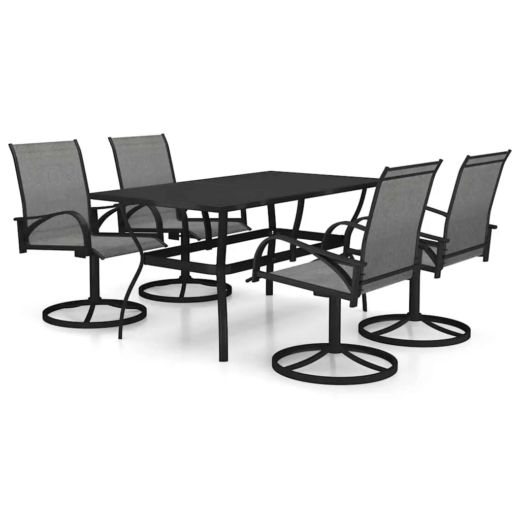 Garden Dining Set 5 Piece Outdoor Table Swivel Chairs Grey Steel Textilene
