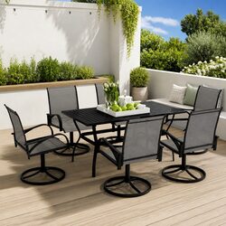 7 Piece Outdoor Garden Dining Set Steel Textilene Chairs Table Patio Furniture