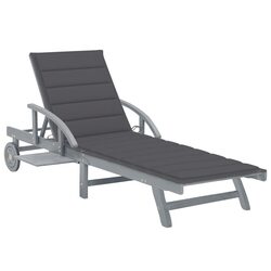 Sun Lounger Garden Chair Adjustable Backrest Footrest Wheels Pull-out Table Grey