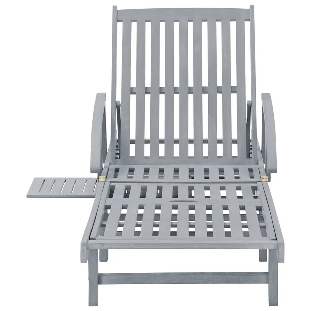 Wooden Sun Lounger Adjustable Backrest Grey with Wheels and Pull Out Table