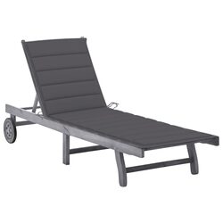 Garden Sun Lounger with Cushion Grey Acacia Wood Adjustable Backrest Outdoor